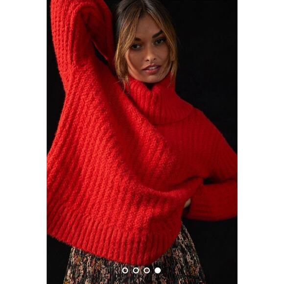 Maeve By Anthropologie Red Cowl Neckline Pullover Oversized Knit Sweater Size S - Picture 4 of 7